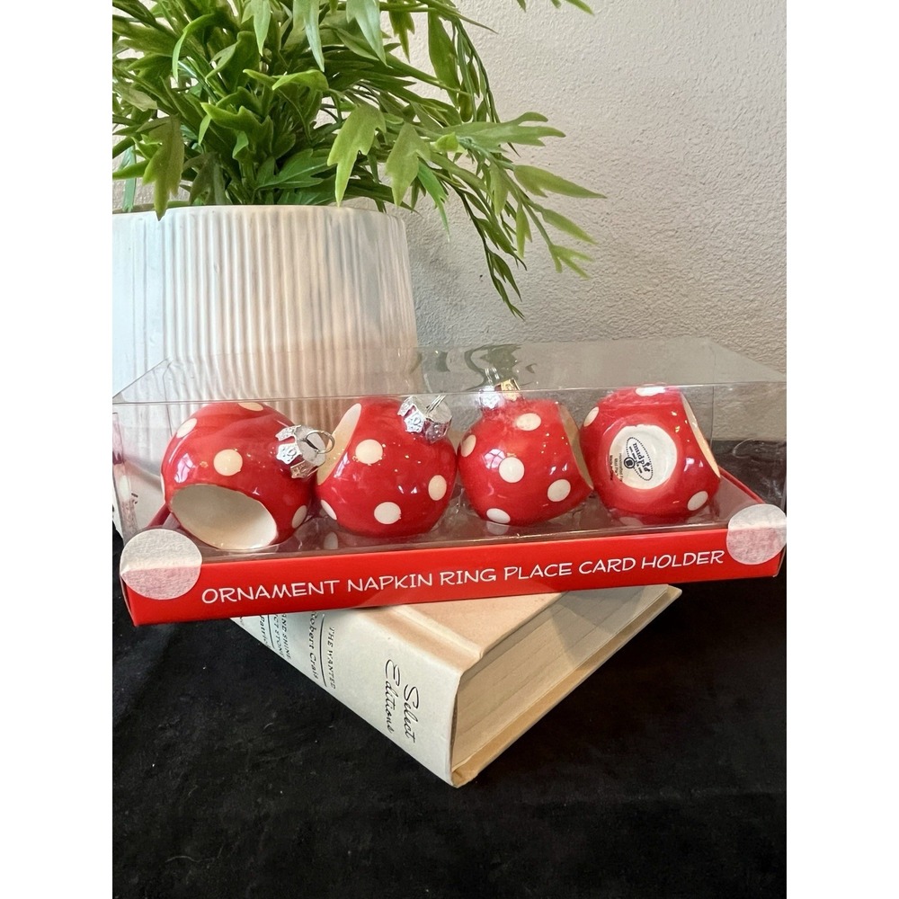 Mud Pie Christmas Ornament Napkin Ring Place Card Holders Set 4 NWT 2010